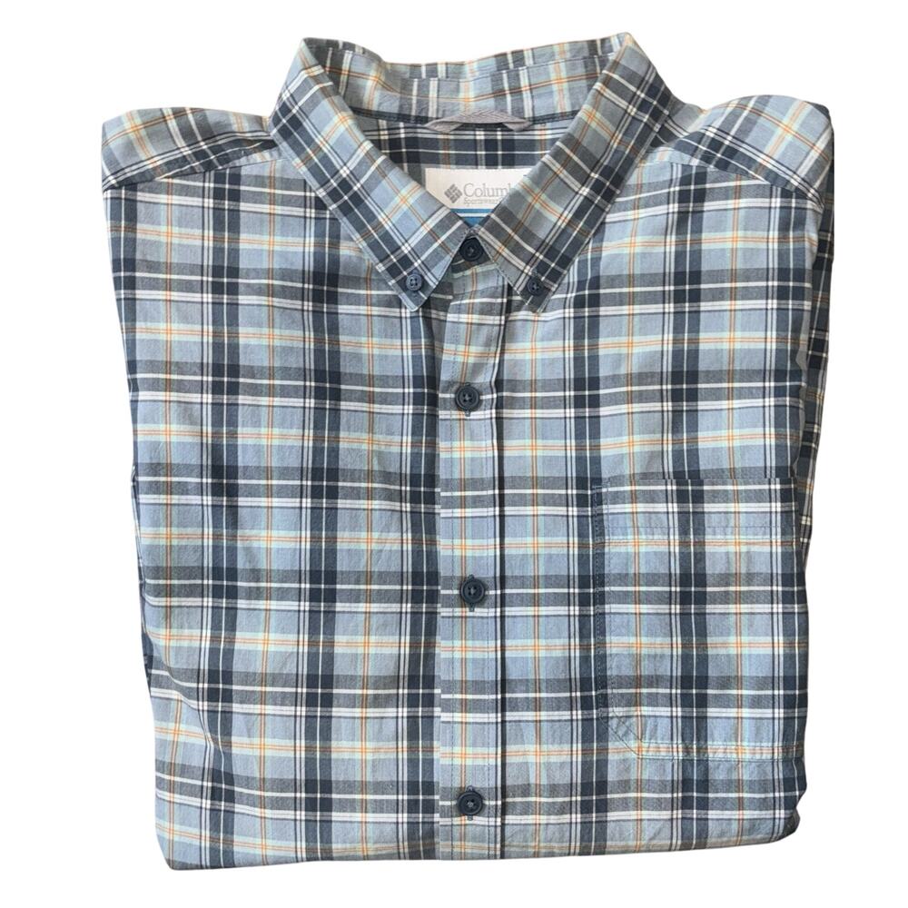 Columbia Men's Button Down Shirt Size XL Blue Plaid Chest Pocket 100% Cotton EUC